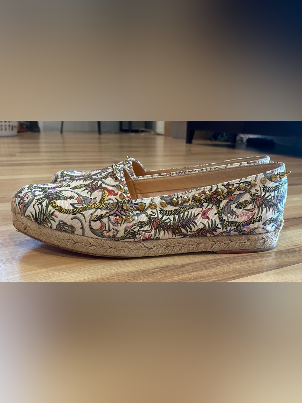 Christian Louboutin Ares Flat Loubi Jungle Spiked Espadrille. Size 9 EUC. - Picture 5 of 16